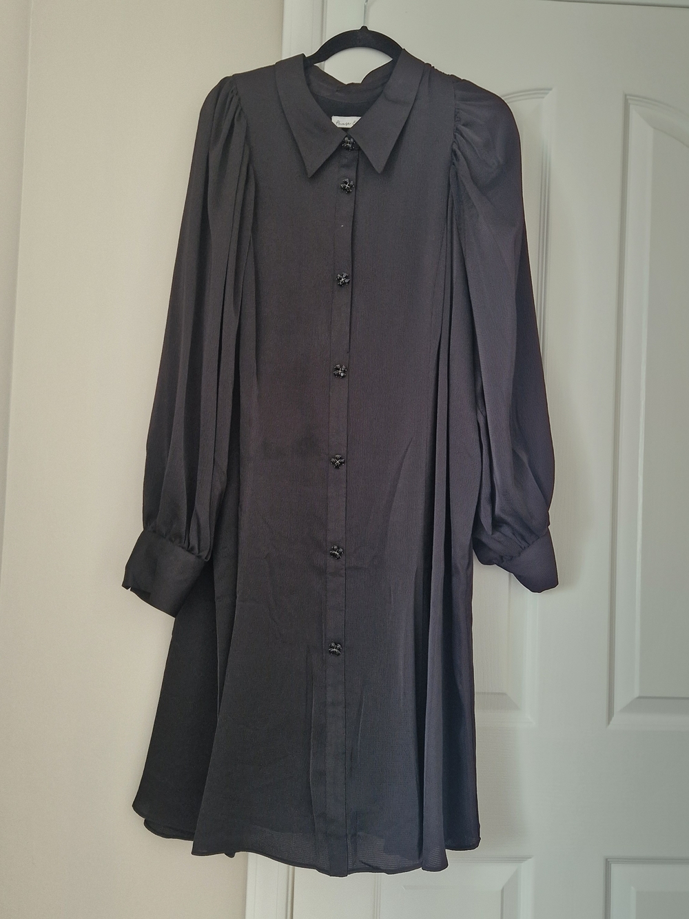Classic Black Long-Sleeve Button-Down Dress